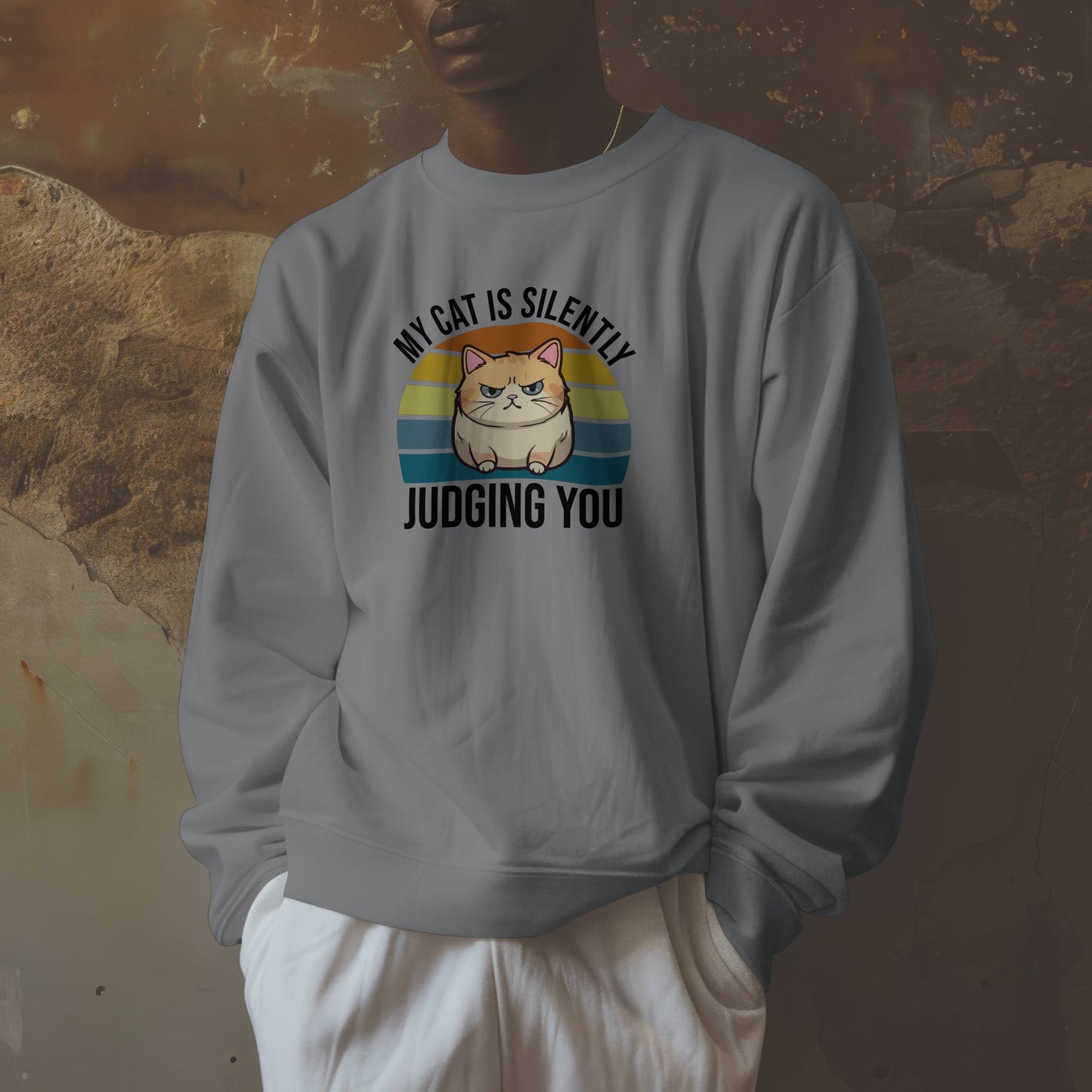 “My Cat Is Silently Judging You” Funny Cat Lover Sweatshirt – Snarky Unisex Pullover Gift for Pet Parents, Introverts & Feline Fans