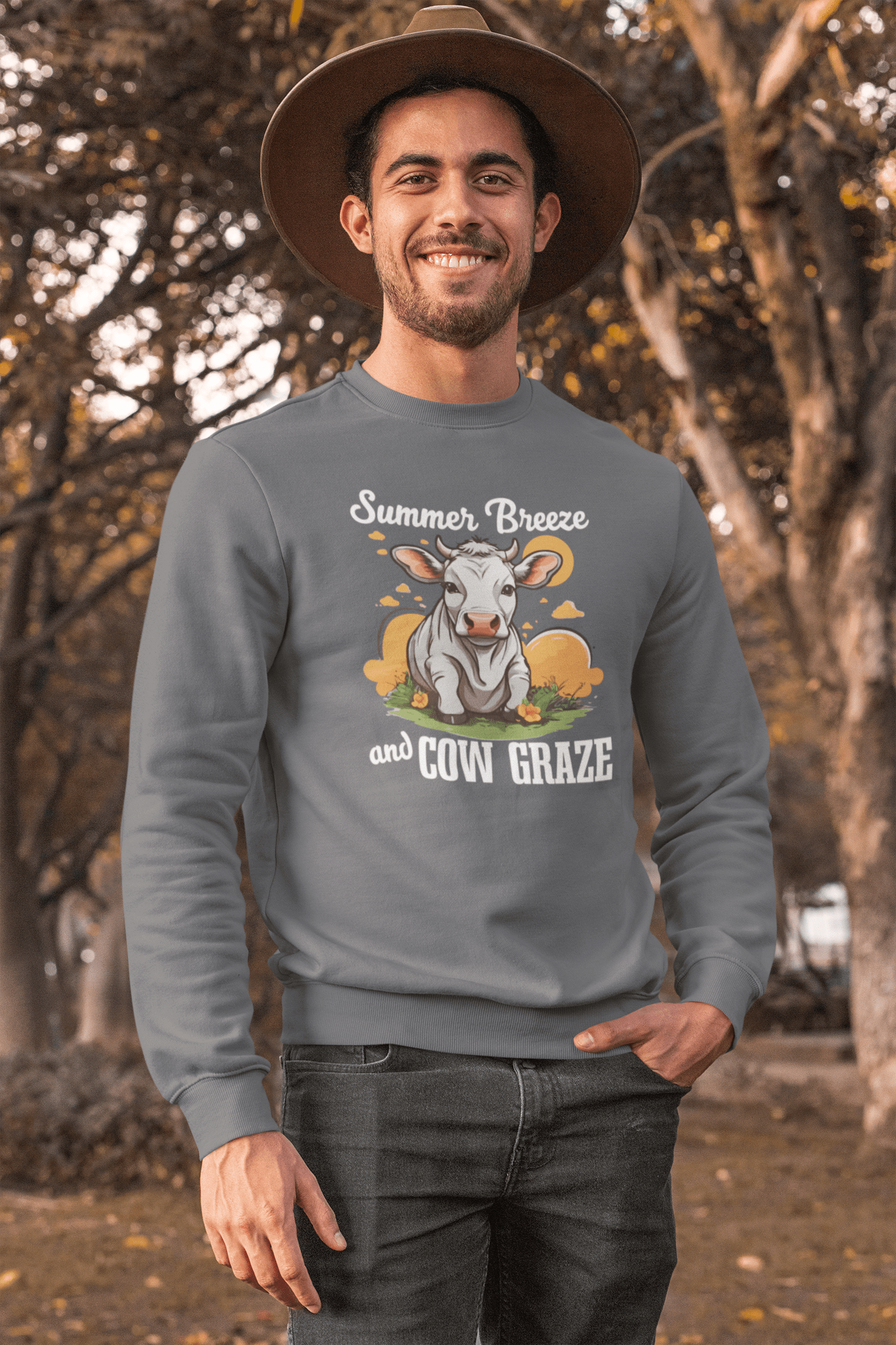 “Summer Breeze and Cow Graze” Sweatshirt – Farm Animal Lover Gift, Rustic Country Life Sweater, Cozy Cow Apparel for Nature Lovers